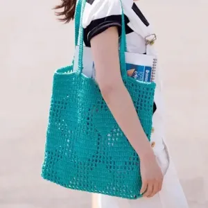 Sohiwoo Hand woven hollow plaid shoulder bag Simple fashion Large capacity handbag Storage bag Convenient and practical