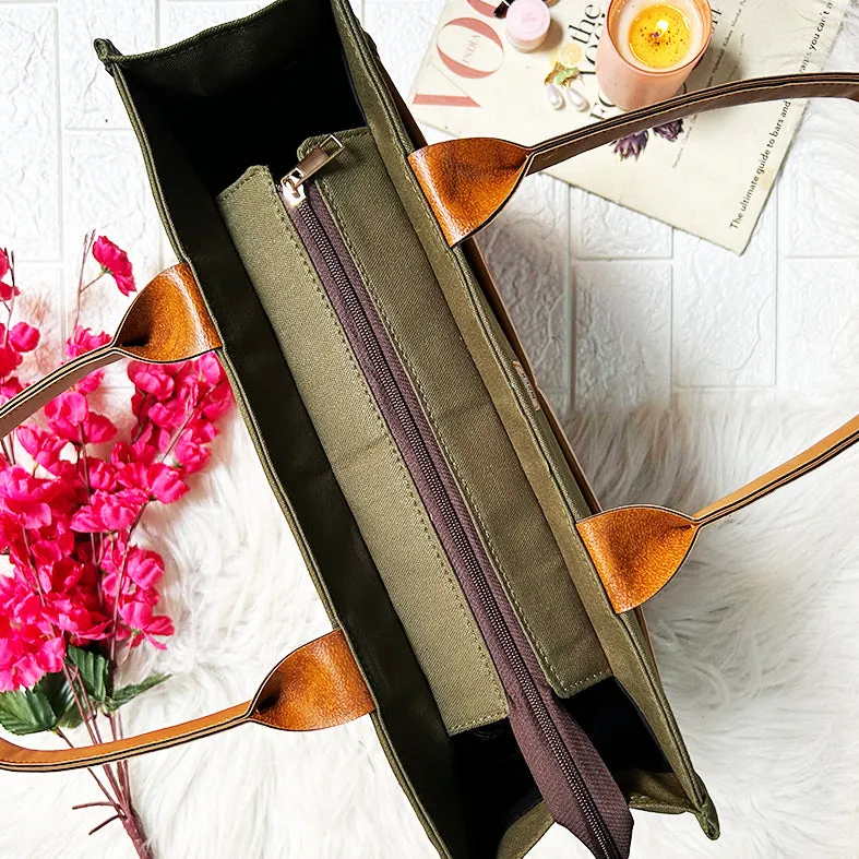Tulip Pastel Pink Chain Stitch Hand Embroidery Canvas Book Tote Bag