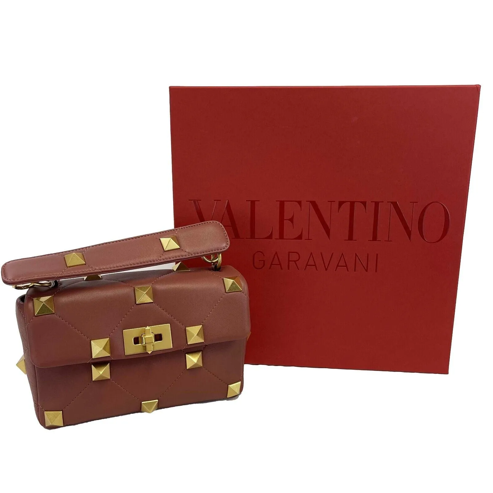 Valentino Garavani Roman Stud Medium Quilted - Ginger - Top Handle Shoulder Bag