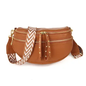 Voyager Double Front Zip Bag - Tan with Gold Hardware