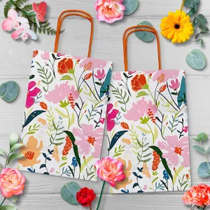 Wildflower Fields Paper Gift Bags and Party Favor Bags, 5.25"x3.5"x8.25" (12 Pack)