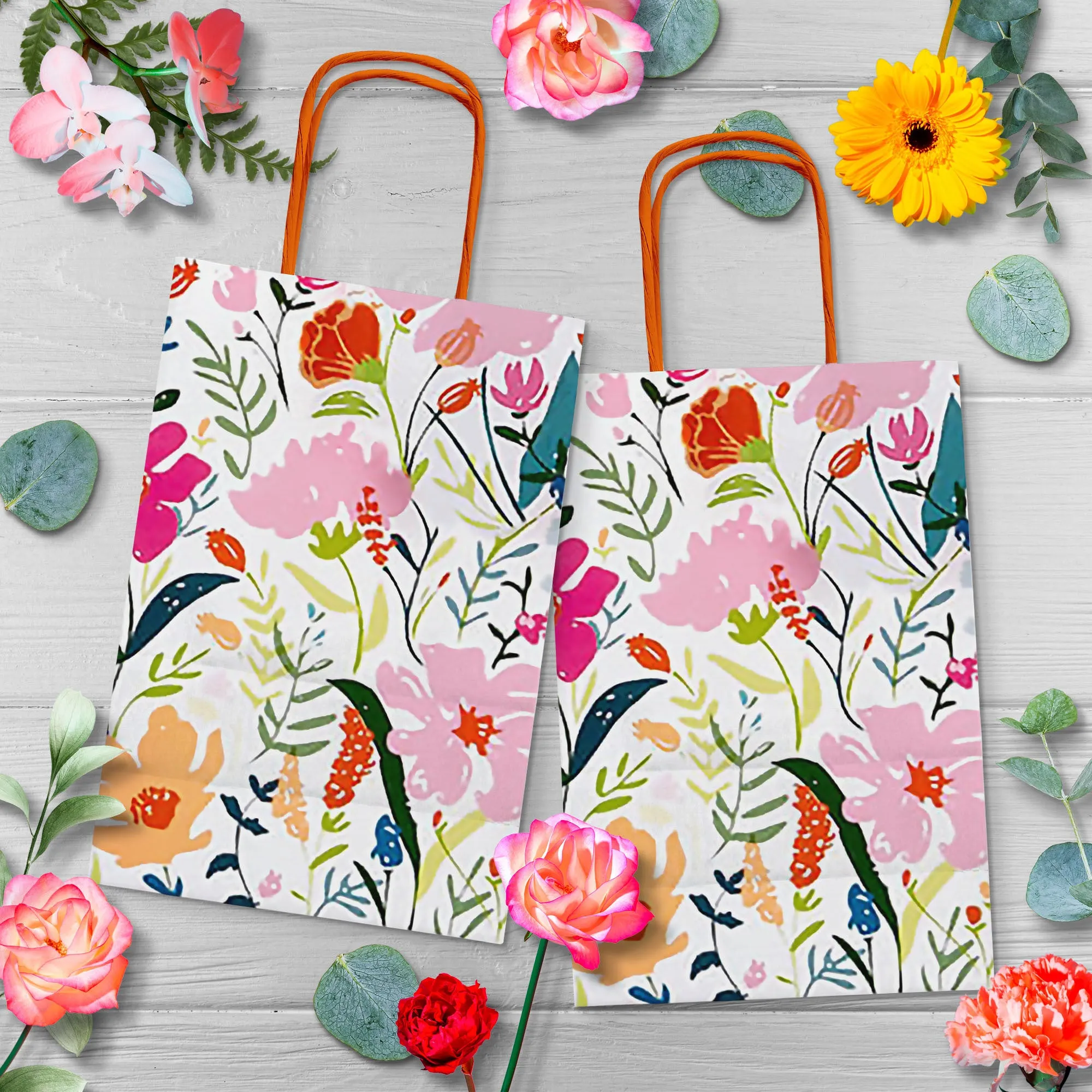 Wildflower Fields Paper Gift Bags and Party Favor Bags, 5.25"x3.5"x8.25" (12 Pack)