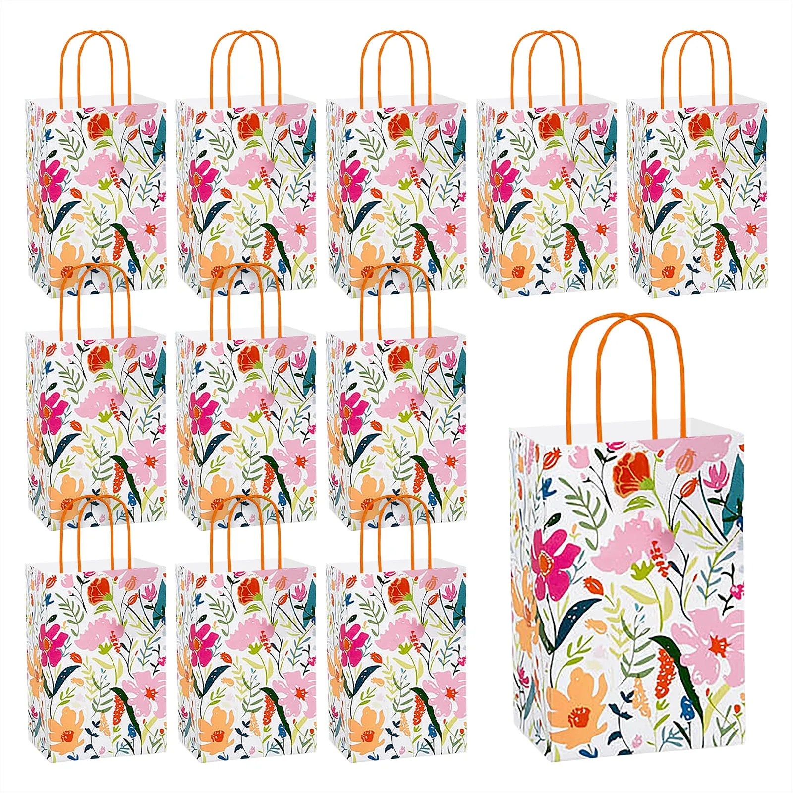 Wildflower Fields Paper Gift Bags and Party Favor Bags, 5.25"x3.5"x8.25" (12 Pack)