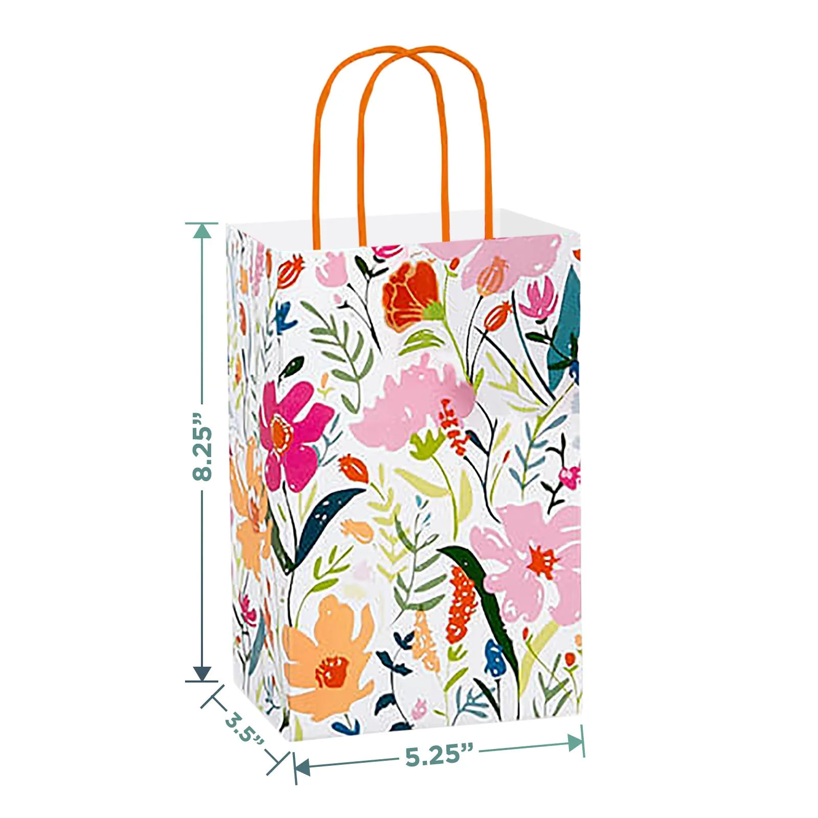 Wildflower Fields Paper Gift Bags and Party Favor Bags, 5.25"x3.5"x8.25" (12 Pack)