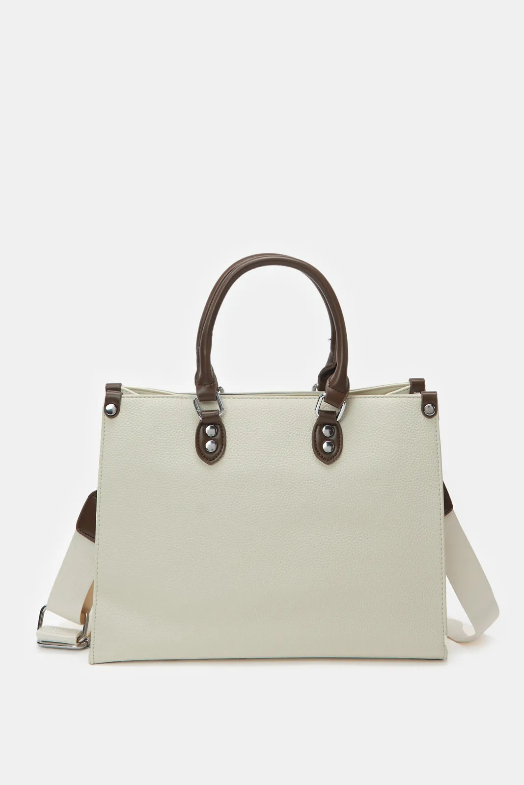 Women Beige Day Bag With Detachable Handle