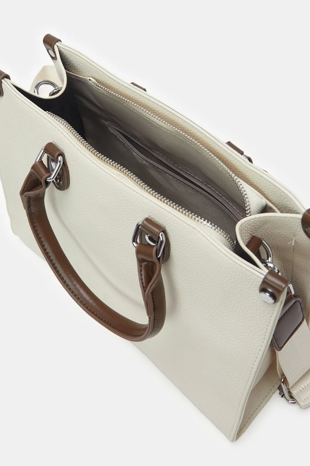 Women Beige Day Bag With Detachable Handle