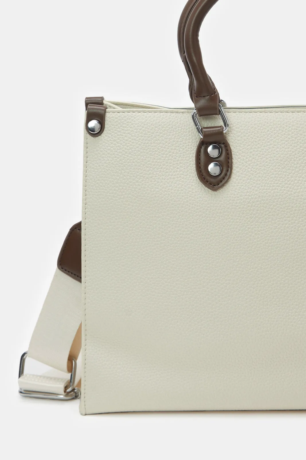 Women Beige Day Bag With Detachable Handle