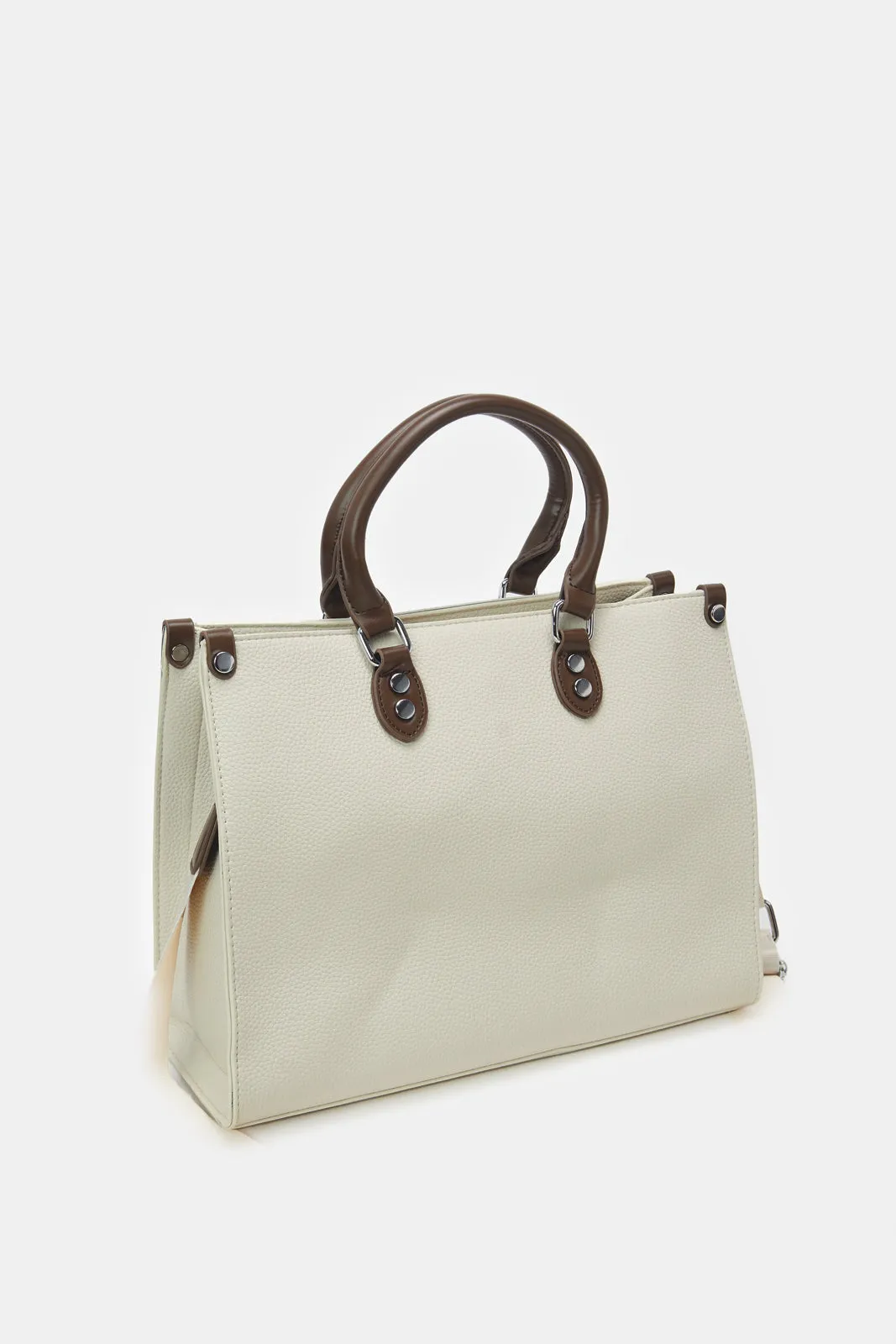 Women Beige Day Bag With Detachable Handle