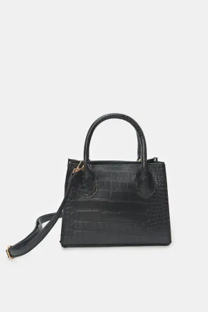 Women Embossed Black Messenger Bag