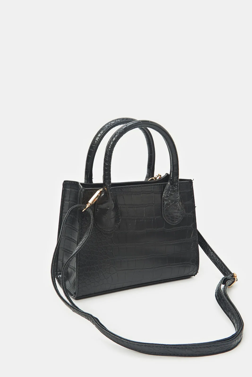 Women Embossed Black Messenger Bag