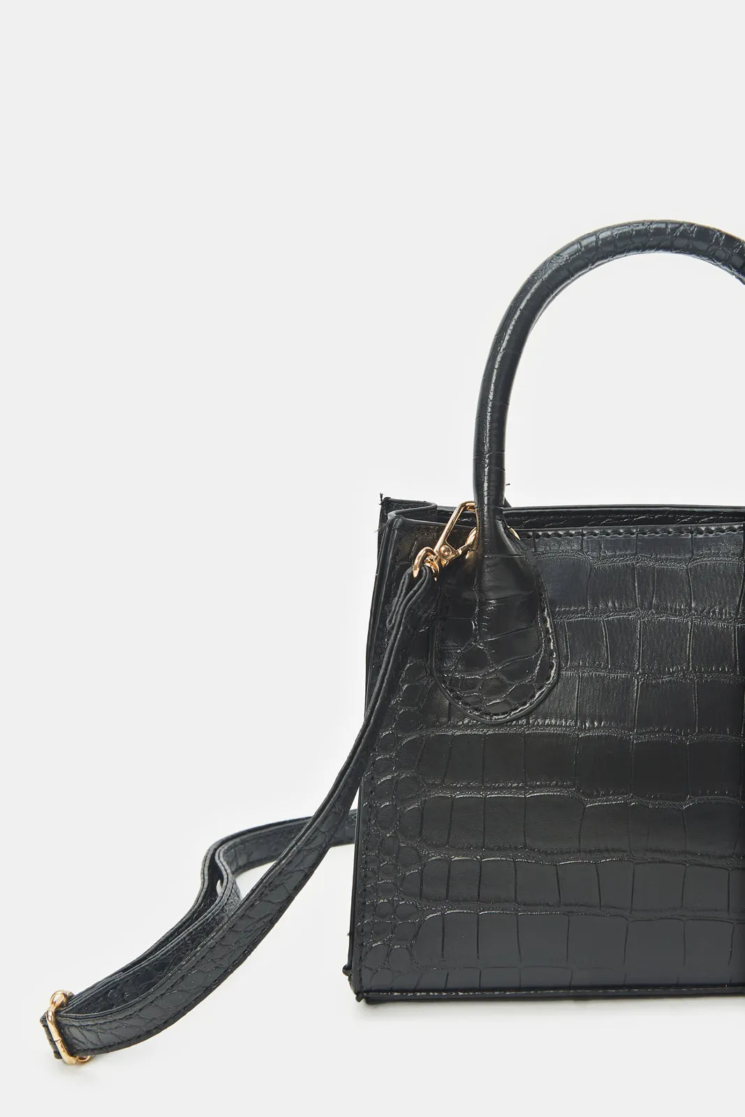 Women Embossed Black Messenger Bag