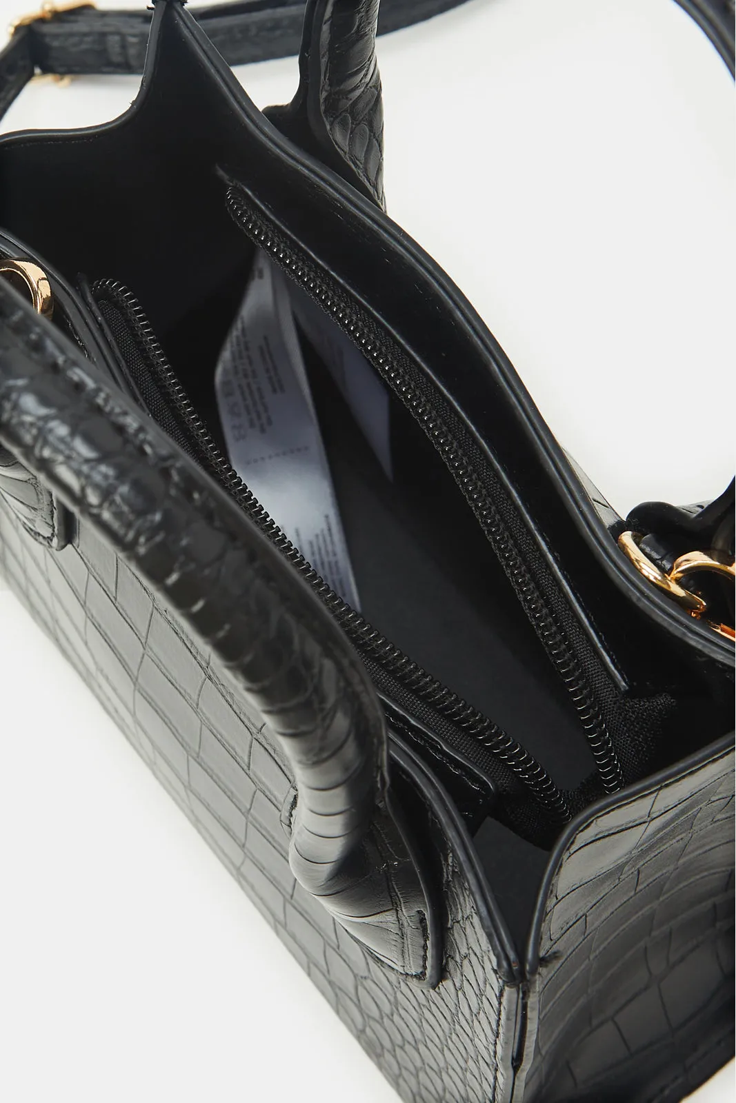 Women Embossed Black Messenger Bag